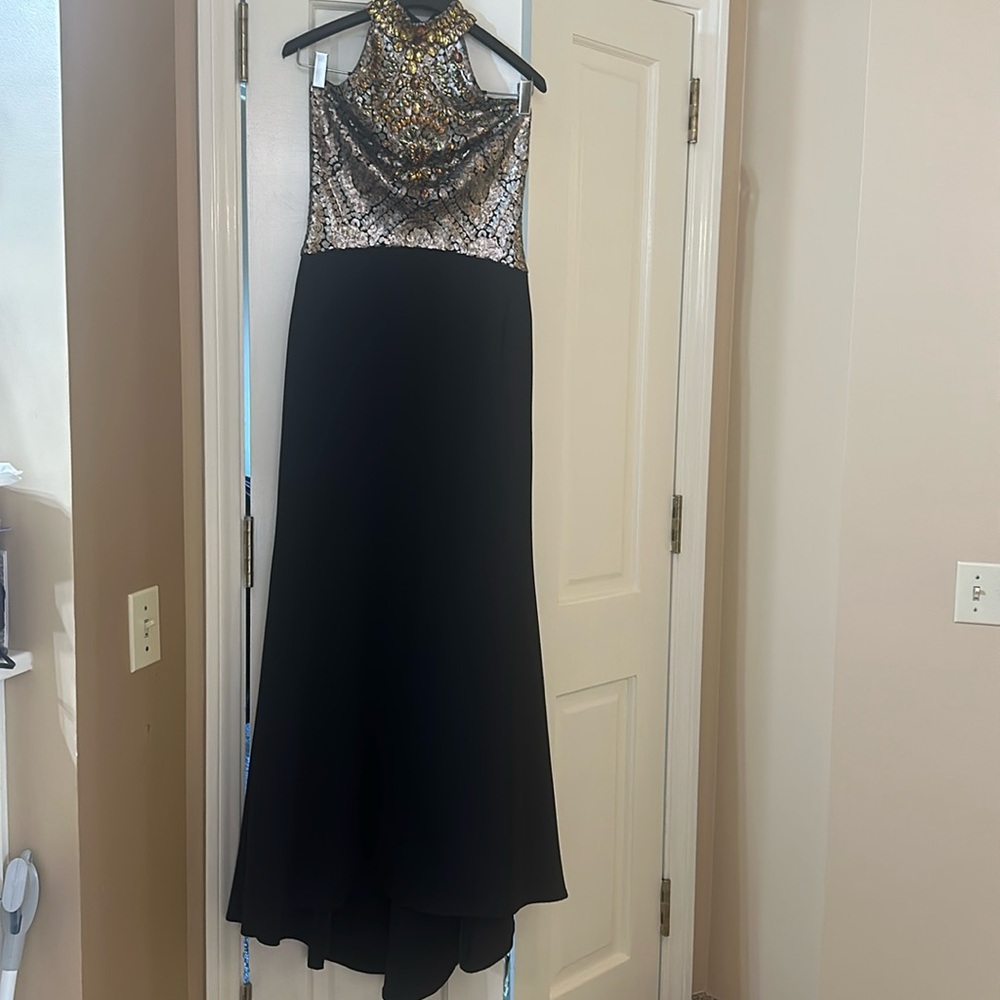 Tadashi shoji mermaid rhinestone halter gown.